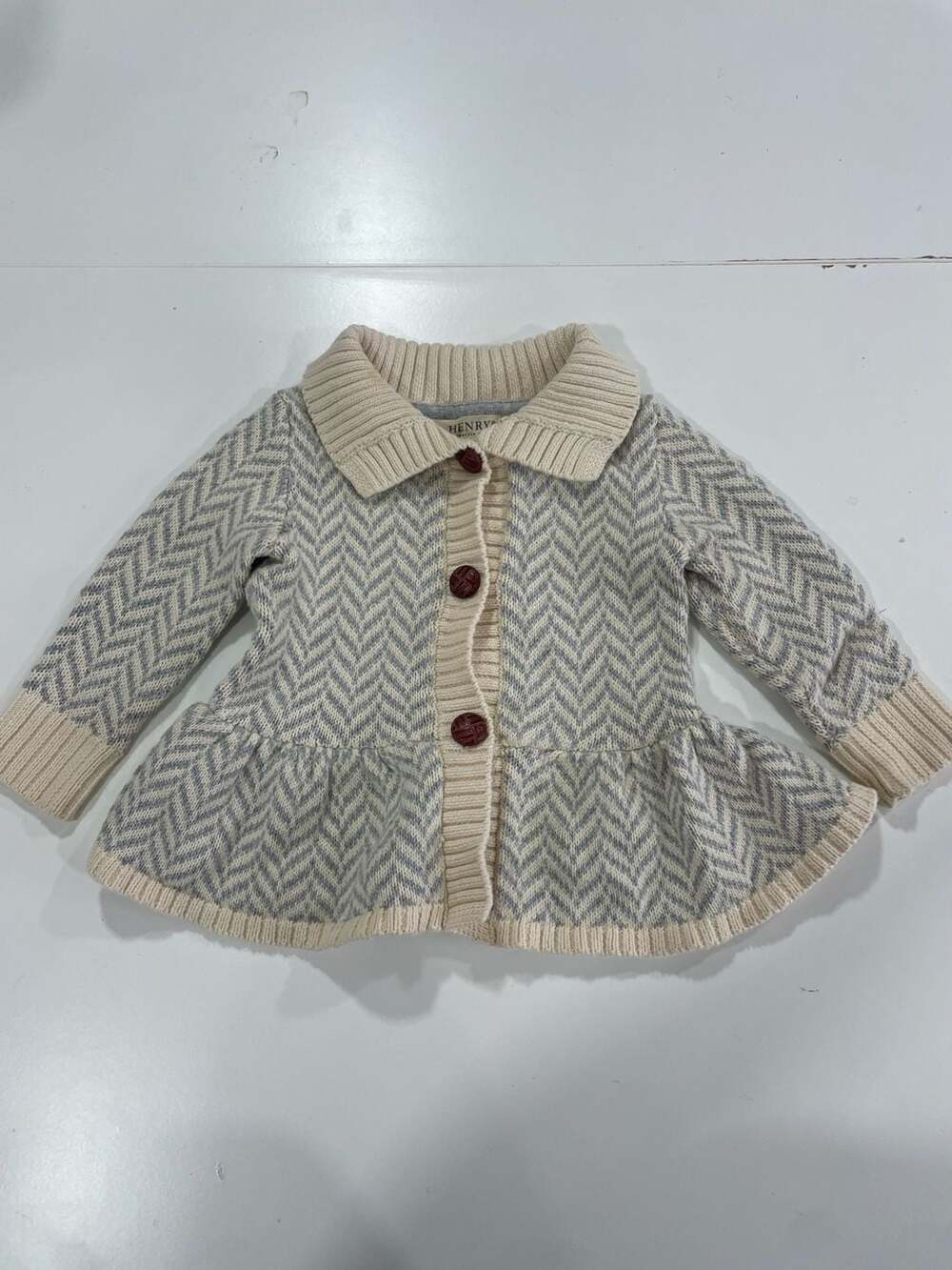 Hope & Henry Sweater Cardigan Size 6-12m Gray Ivory Chevron Peplum